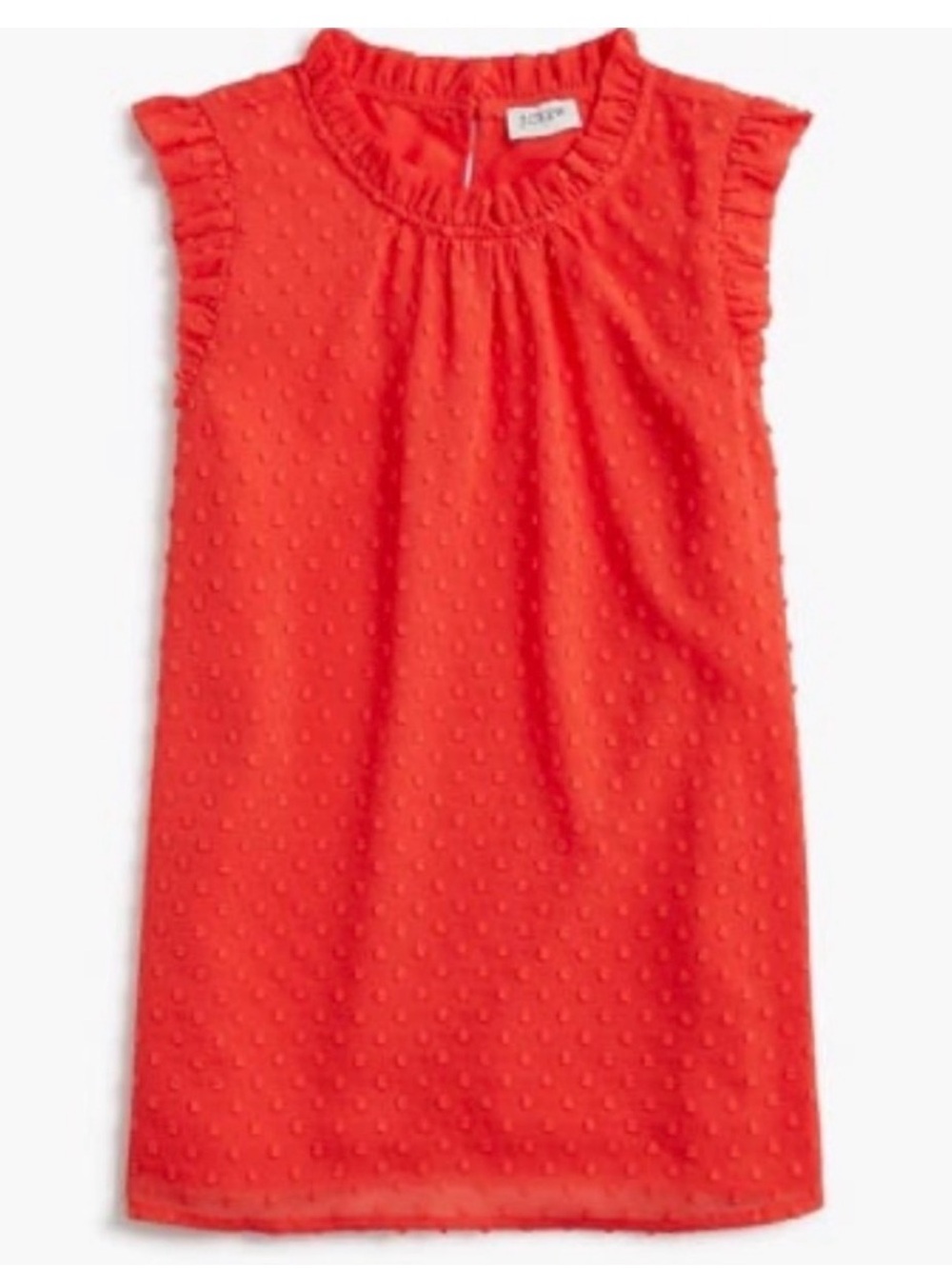 🩷J.Crew Orange Swiss Dot Ruffle-Trim Sleeveless Shell. True orange color. Size L